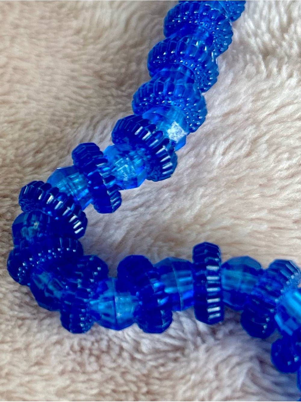 Vintage 1980s Retro Cobalt Blue Acrylic Bead Necklace Endless Continuous Strand